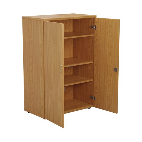 This First Cupboard provides a convenient storage solution for organised office filing. Complete with three shelves, this cupboard is suitable for filing and storing lever arch and box files and includes two lockable doors. The cupboard measures W800 x D450 x H1200mm and comes in a nova oak finish to complement the First furniture range.
