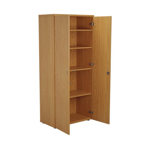 This First Cupboard provides a convenient storage solution for organised office filing. Complete with four shelves, this cupboard is suitable for filing and storing lever arch and box files. The cupboard measures W800 x D450 x H1800mm and comes in a nova oak finish to complement the First furniture range.