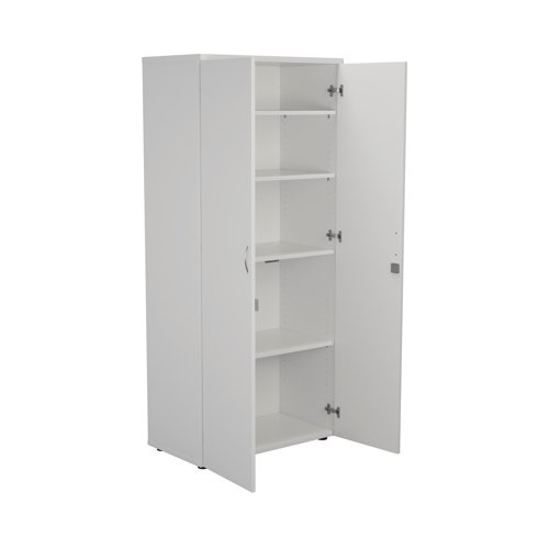 This First Cupboard provides a convenient storage solution for organised office filing. Complete with four shelves, this cupboard is suitable for filing and storing lever arch and box files. The cupboard measures W800 x D450 x H1800mm and comes in a white finish to complement the First furniture range.
