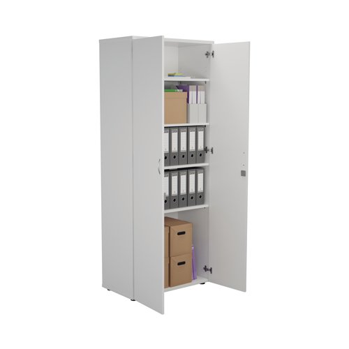 This First Cupboard provides a convenient storage solution for organised office filing. Complete with four shelves, this cupboard is suitable for filing and storing lever arch and box files. The cupboard measures W800 x D450 x H2000mm and comes in a white finish to complement the First furniture range.