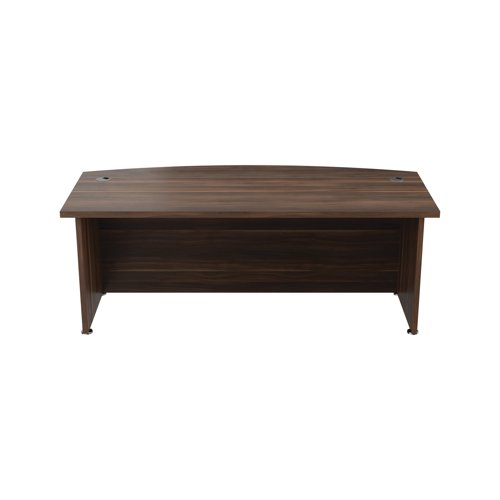 KF821540 | This Avior bow-fronted executive desk has a premium wood finish with chrome detailing and a 36mm heat and stain-resistant desktop. This stylish and well designed desk with built in modesty board allows you to work in complete comfort at all times. Spacious and with dual cable ports, it can accommodate all your computer equipment without the wires getting in your way. The built in modesty board offers additional protection and is perfect for open plan offices.
