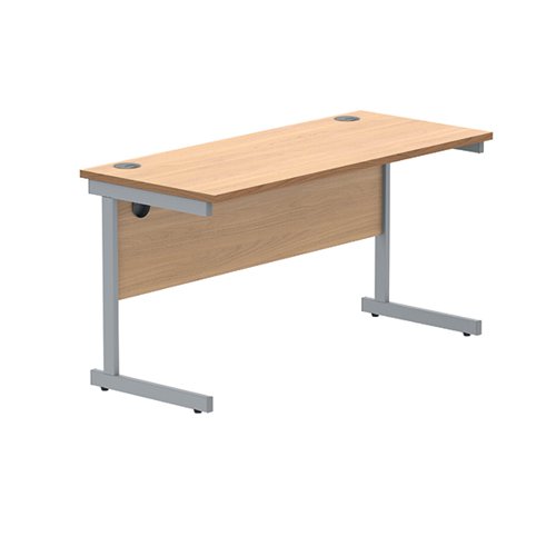 KF821550 Polaris Rectangular Single Upright Cantilever Desk 1400x600x730mm Norwegian Beech/Silver KF821550