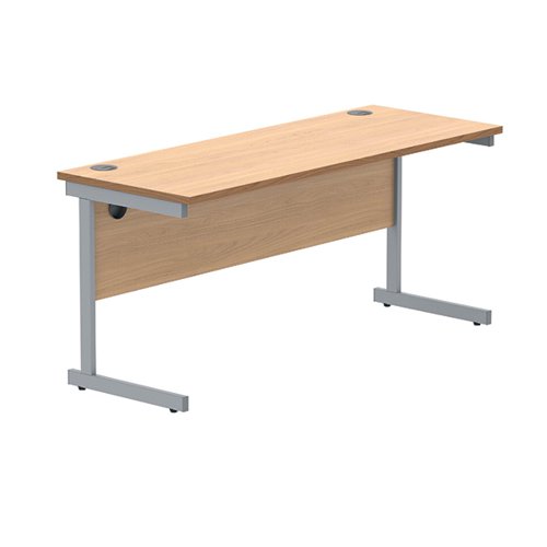 KF821560 Polaris Rectangular Single Upright Cantilever Desk 1600x600x730mm Norwegian Beech/Silver KF821560