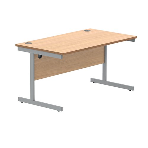 Polaris Rectangular Single Upright Cantilever Desk 1400x800x730mm Norwegian Beech/Silver KF821580 VOW