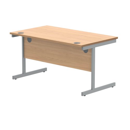 Polaris Rectangular Single Upright Cantilever Desk 1400x800x730mm Norwegian Beech/Silver KF821580 KF821580