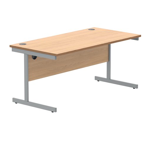 KF821590 Polaris Rectangular Single Upright Cantilever Desk 1600x800x730mm Norwegian Beech/Silver KF821590