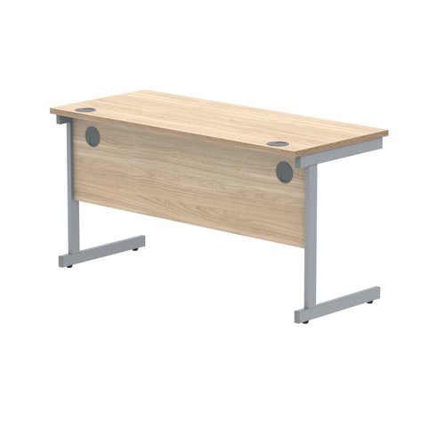 Polaris Rectangular Single Upright Cantilever Desk 1400x600x730mm Canadian Oak/Silver KF821670 KF821670