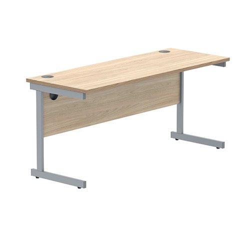 KF821680 Polaris Rectangular Single Upright Cantilever Desk 1600x600x730mm Canadian Oak/Silver KF821680