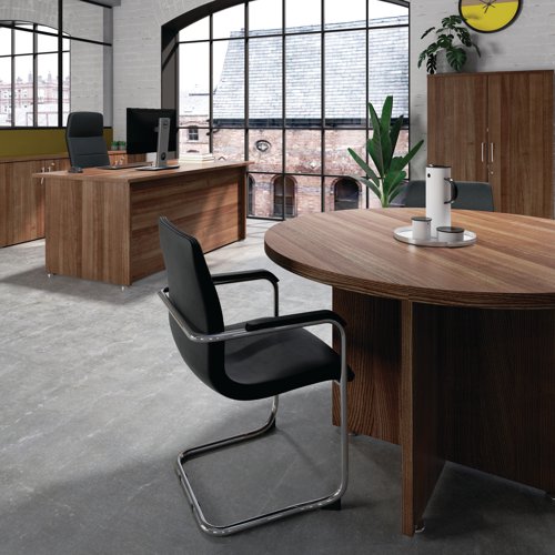 This Avior rectangular executive desk has premium wood finishes with chrome detailing and a 36mm heat and stain-resistant desktop.