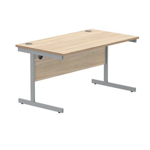 Polaris Rectangular Single Upright Cantilever Desk 1400x800x730mm Canadian Oak/Silver KF821700 VOW