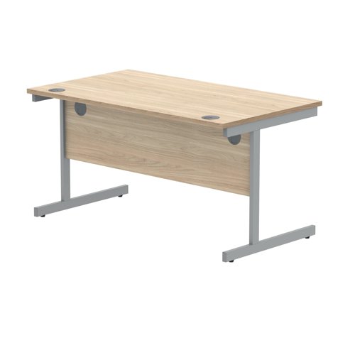 Polaris Rectangular Single Upright Cantilever Desk 1400x800x730mm Canadian Oak/Silver KF821700