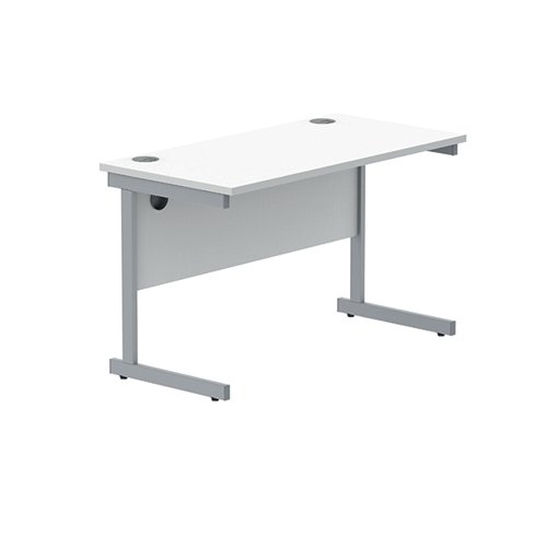 Polaris Rectangular Single Upright Cantilever Desk 1200x600x730mm Arctic White/Silver KF821780 VOW