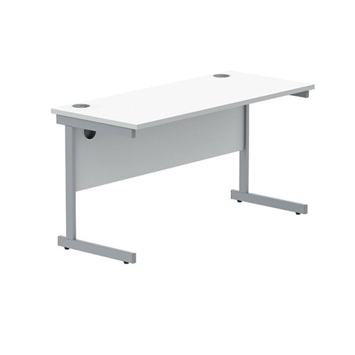 Polaris Rectangular Single Upright Cantilever Desk 1400x600x730mm Arctic White/Silver KF821790 VOW