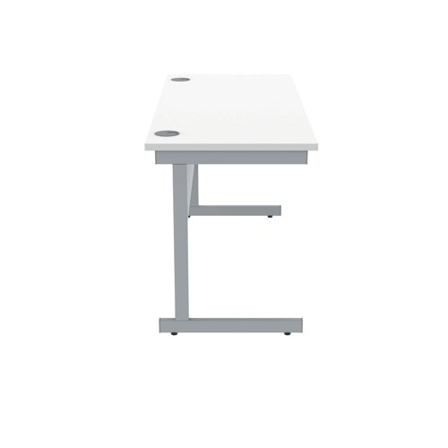 Polaris Rectangular Single Upright Cantilever Desk 1400x600x730mm Arctic White/Silver KF821790 VOW