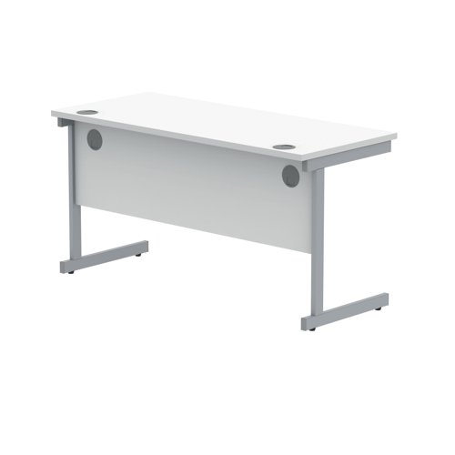 Polaris Rectangular Single Upright Cantilever Desk 1400x600x730mm Arctic White/Silver KF821790
