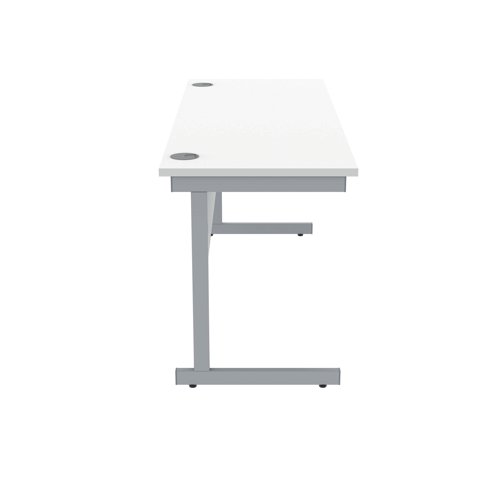 Polaris Rectangular Single Upright Cantilever Desk 1600x600x730mm Arctic White/Silver KF821800 VOW