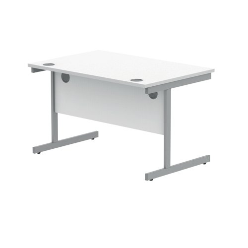 Polaris Rectangular Single Upright Cantilever Desk 1200x800x730mm Arctic White/Silver KF821810