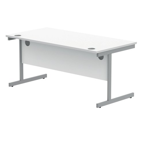 Polaris Rectangular Single Upright Cantilever Desk 1600x800x730mm Arctic White/Silver KF821830 VOW
