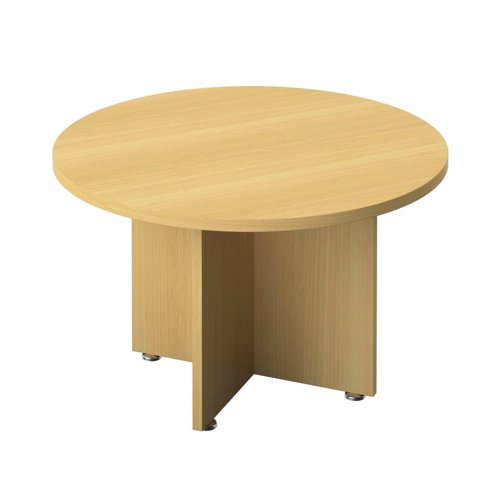 KF821878 | This Avior executive circular meeting table has premium wood finishes with chrome detailing and a 36mm heat and stain-resistant tabletop.