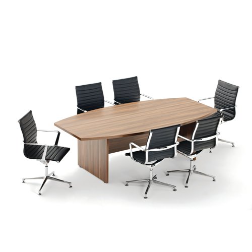This Avior executive boardroom meeting table has premium wood finishes with chrome detailing and a 36mm heat and stain-resistant tabletop.
