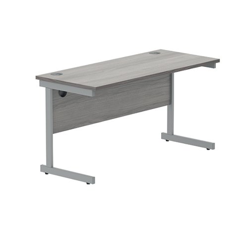 Polaris Rectangular Single Upright Cantilever Desk 1400x600x730mm Alaskan Grey Oak/Silver KF821910 VOW