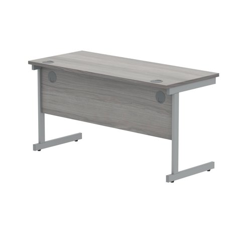 Polaris Rectangular Single Upright Cantilever Desk 1400x600x730mm Alaskan Grey Oak/Silver KF821910