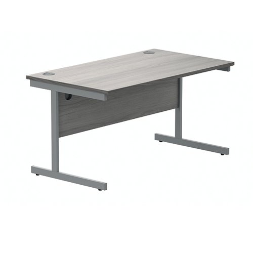 Polaris Rectangular Single Upright Cantilever Desk 1400x800x730mm Alaskan Grey Oak/Silver KF821940 VOW