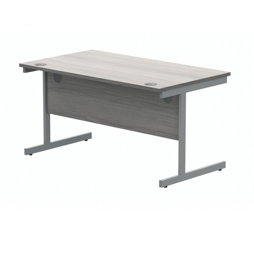 Polaris Rectangular Single Upright Cantilever Desk 1400x800x730mm Alaskan Grey Oak/Silver KF821940