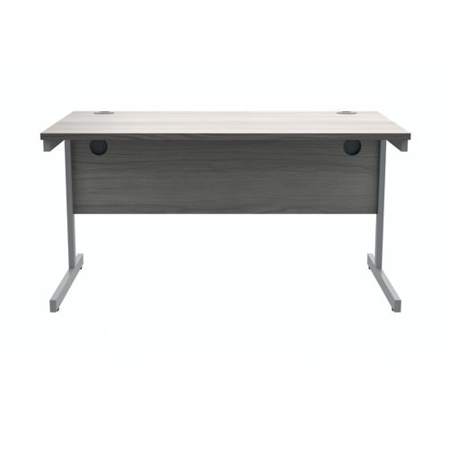 Polaris Rectangular Single Upright Cantilever Desk 1400x800x730mm Alaskan Grey Oak/Silver KF821940 VOW