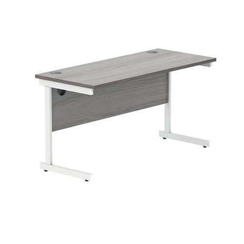 Polaris Rectangular Single Upright Cantilever Desk 1400x600x730mm Alaskan Grey Oak/White KF821970 VOW