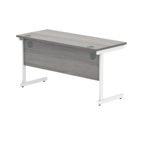 Polaris Rectangular Single Upright Cantilever Desk 1400x600x730mm Alaskan Grey Oak/White KF821970 VOW