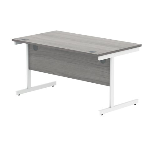 Polaris Rectangular Single Upright Cantilever Desk 1400x800x730mm Alaskan Grey Oak/White KF822000