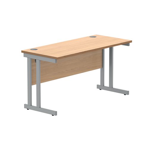 Polaris Rectangular Double Upright Cantilever Desk 1400x600x730mm Norwegian Beech/Silver KF822030