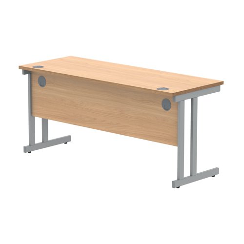Polaris Rectangular Double Upright Cantilever Desk 1600x600x730mm Norwegian Beech/Silver KF822040 VOW