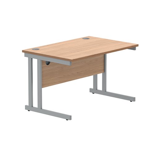 Polaris Rectangular Double Upright Cantilever Desk 1200x800x730mm Norwegian Beech/Silver KF822050 VOW