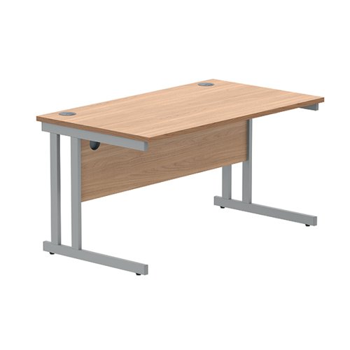 Polaris Rectangular Double Upright Cantilever Desk 1400x800x730mm Norwegian Beech/Silver KF822060