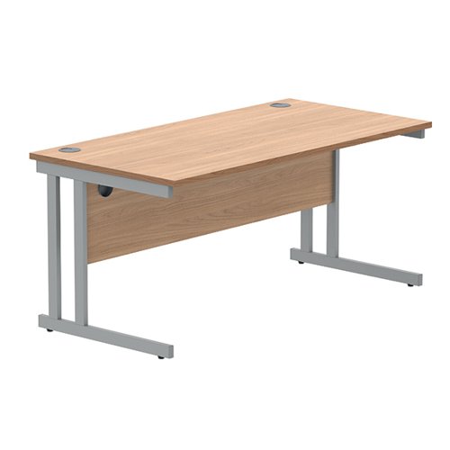 Polaris Rectangular Double Upright Cantilever Desk 1600x800x730mm Norwegian Beech/Silver KF822070