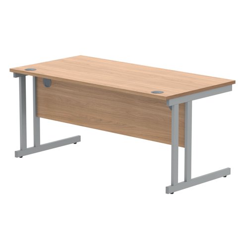 Polaris Rectangular Double Upright Cantilever Desk 1600x800x730mm Norwegian Beech/Silver KF822070