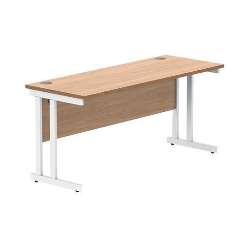 Polaris Rectangular Double Upright Cantilever Desk 1600x600x730mm Norwegian Beech/White KF822120 VOW