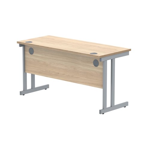 Polaris Rectangular Double Upright Cantilever Desk 1400x600x730mm Canadian Oak/Silver KF822190