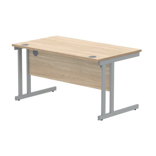 Polaris Rectangular Double Upright Cantilever Desk 1400x800x730mm Canadian Oak/Silver KF822220