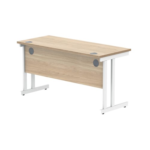 Polaris Rectangular Double Upright Cantilever Desk 1400x600x730mm Canadian Oak/White KF822270 VOW