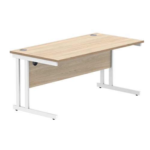 Polaris Rectangular Double Upright Cantilever Desk 1600x800x730mm Canadian Oak/White KF822310