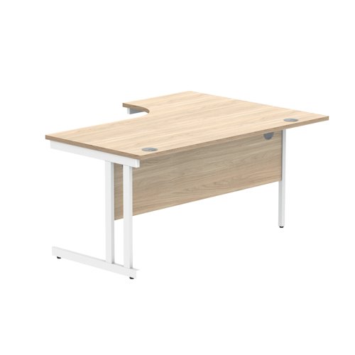 Polaris Left Hand Radial Double Upright Cantilever Desk 1600x1200x730mm Canadian Oak/White KF822320