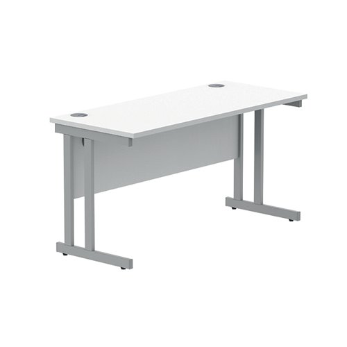 Polaris Rectangular Double Upright Cantilever Desk 1400x600x730mm Arctic White/Silver KF822350