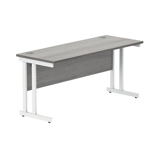 Polaris Rectangular Double Upright Cantilever Desk 1600x600x730mm Alaskan Grey Oak/White KF822600