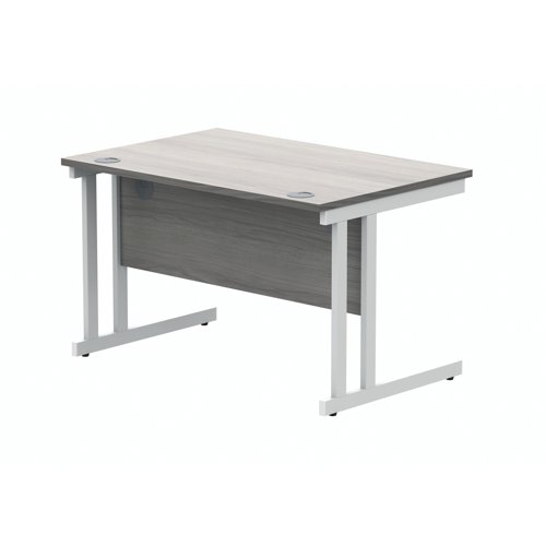 Polaris Rectangular Double Upright Cantilever Desk 1200x800x730mm Alaskan Grey Oak/White KF822610
