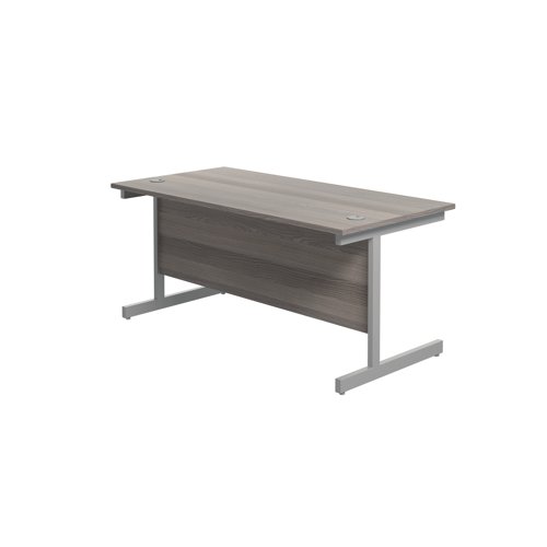 Jemini Single Upright Rectangular Desk 1600x800x730mm Grey Oak/Silver KF822731