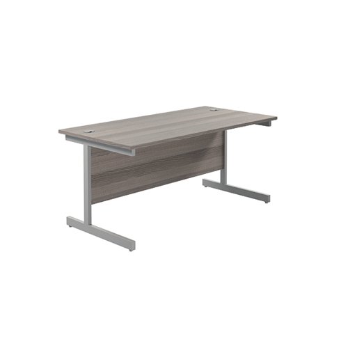 Jemini Single Upright Rectangular Desk 1600x800mm Grey Oak/Silver with 3 Drawer Pedestal KF823261