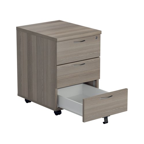Jemini Single Upright Rectangular Desk 1600x800mm Grey Oak/Silver with 3 Drawer Pedestal KF823261